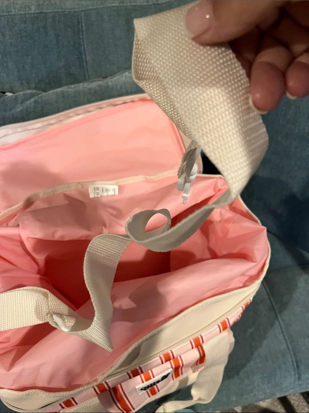 Pink and Red Striped Insulated Food Storage Tote
